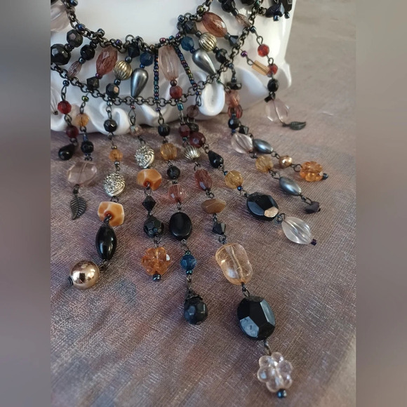 🍒 Vintage Fantacy Statement Crystal Bead Stone Drop Jewel Choker Bib Collar - Picture 1 of 9